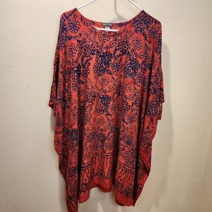 VAN KLEE red Print Covel All Tunic top Kimono